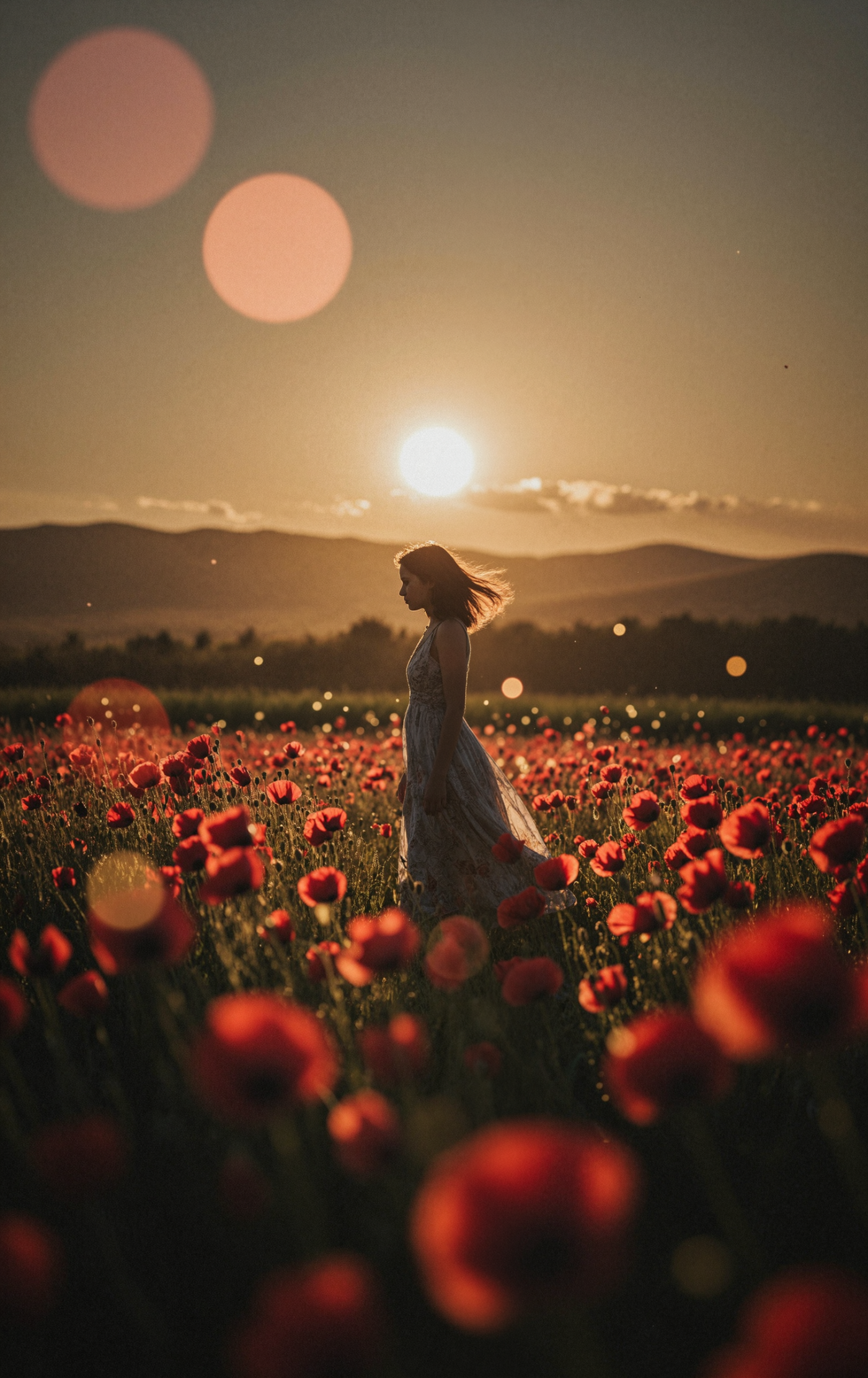 Red flowers in the evening